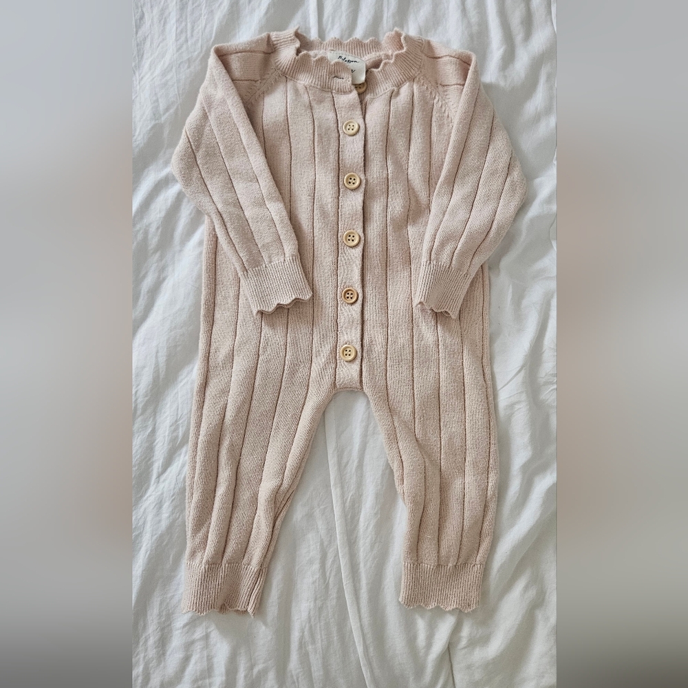 Blossom And Pear Pink Knit Ribbed Baby One-Piece